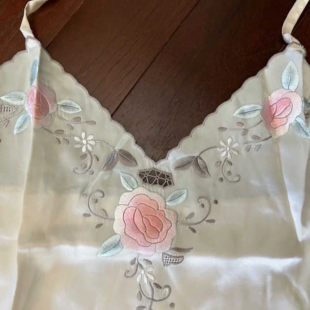 Peach Pink Pure Silk Slip Dress XL Brand New hand double sided embroidery - Picture 4 of 9